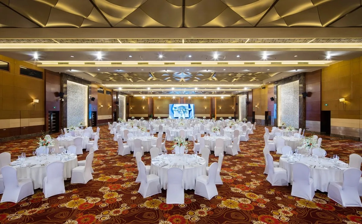 Grand ballroom set for a conference